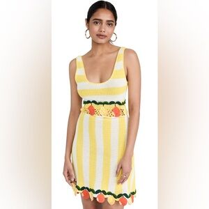 STAUD Vivia Crochet Mini Dress in Yellow Stripe
